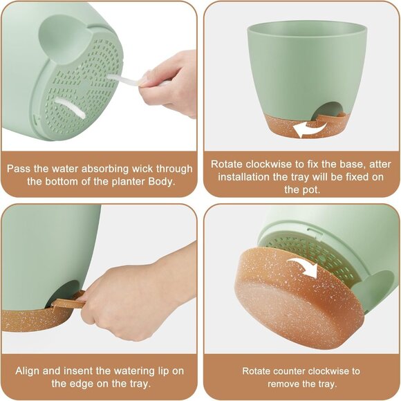 Plant Pots 8/7/6.5/6/5.5/5 Inch Self Watering Pots, Set of 6 Plastic Planters wi - Picture 4 of 6